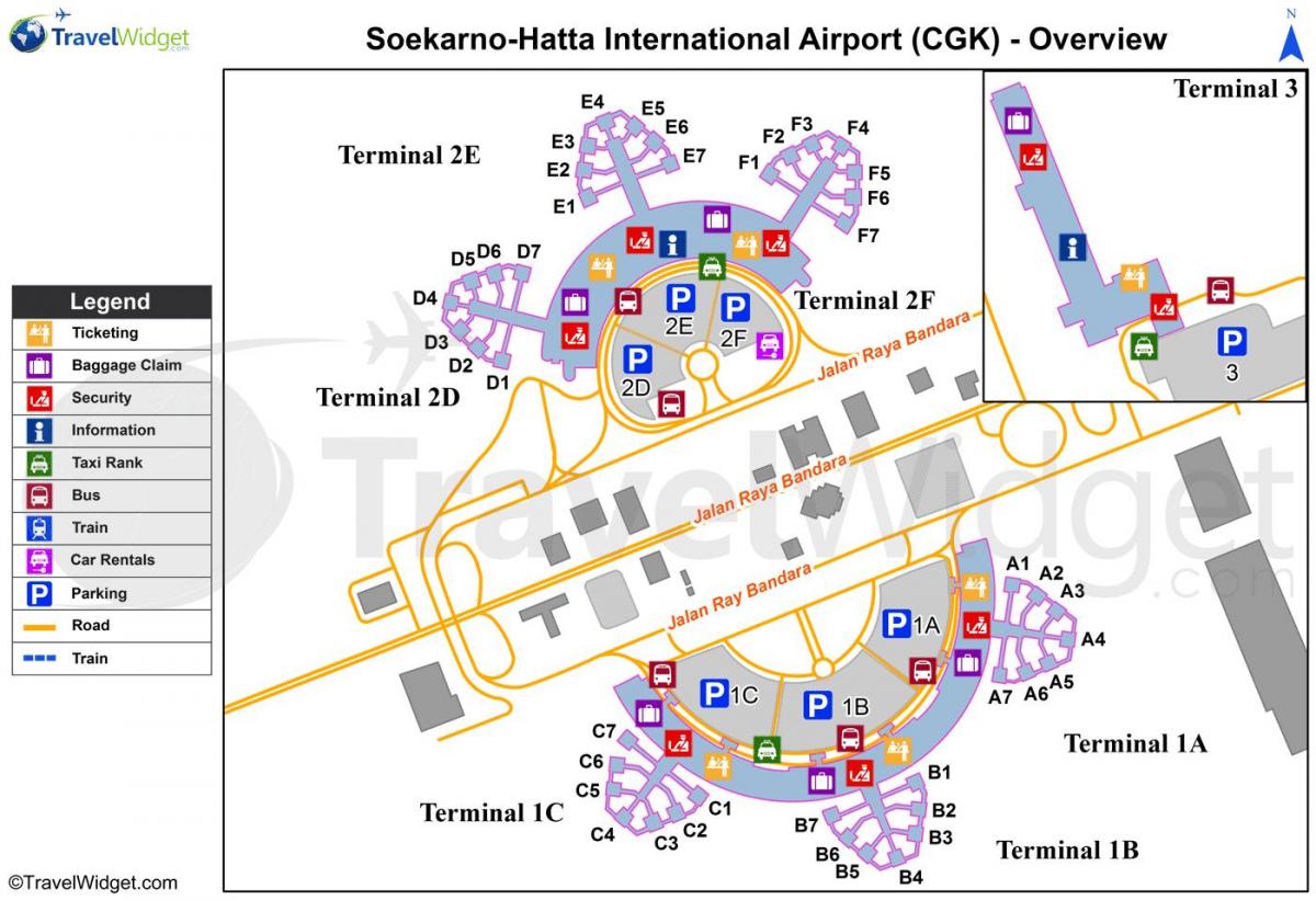 den internationella flygplatsen soekarno-hatta flygplatsen terminal karta