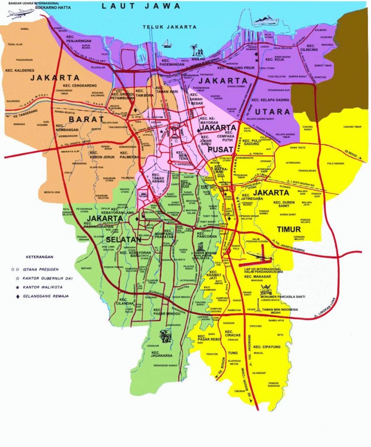 karta över Jakarta sevärdheter